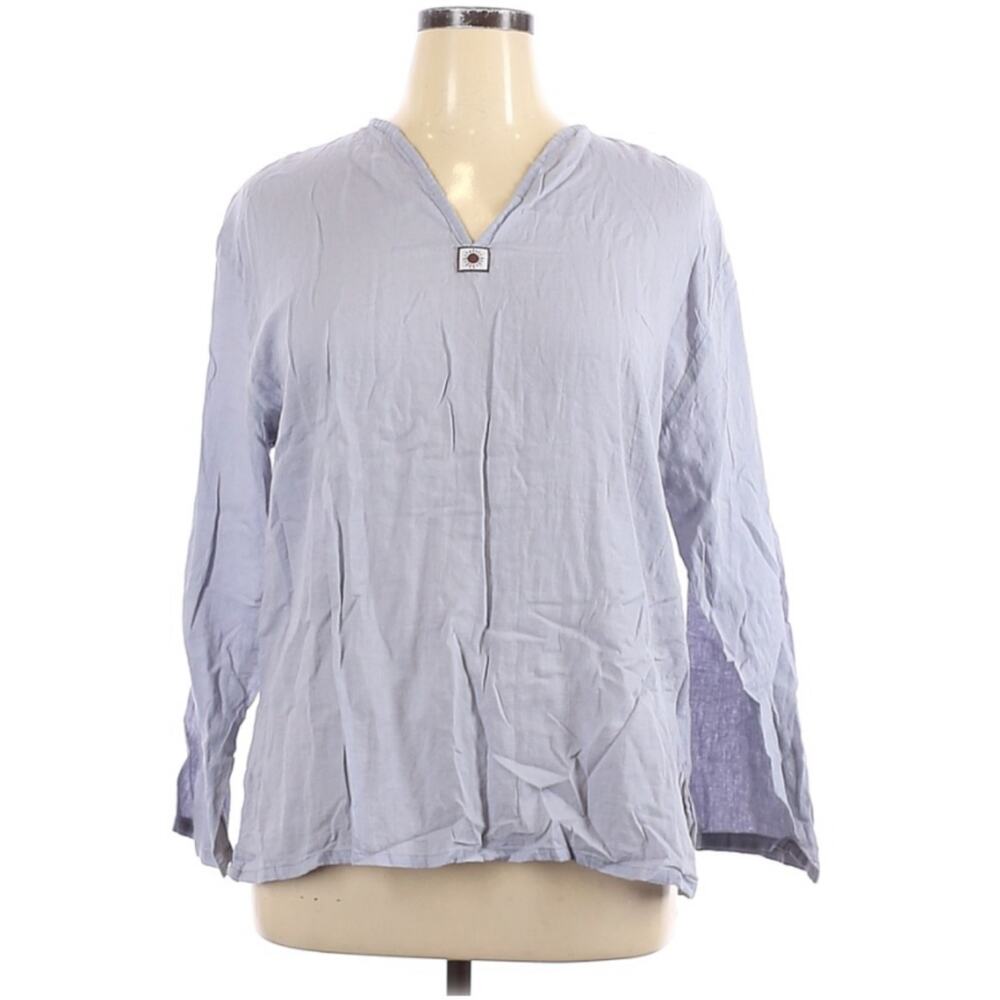 Chic Pale Blue Long Sleeve Lightweight Cotton Shirt Women's XL